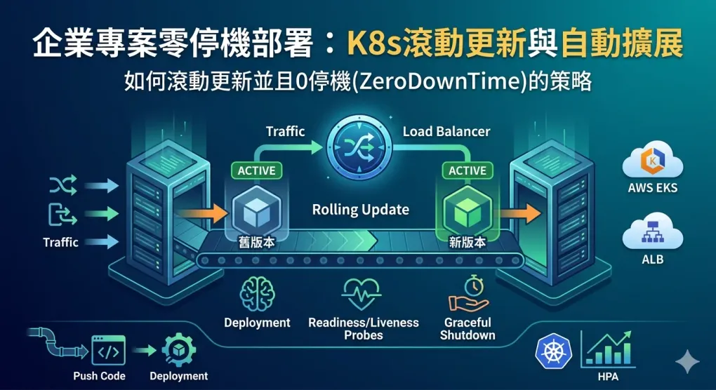 企業專案零停機部署：K8s滾動更新與自動擴展